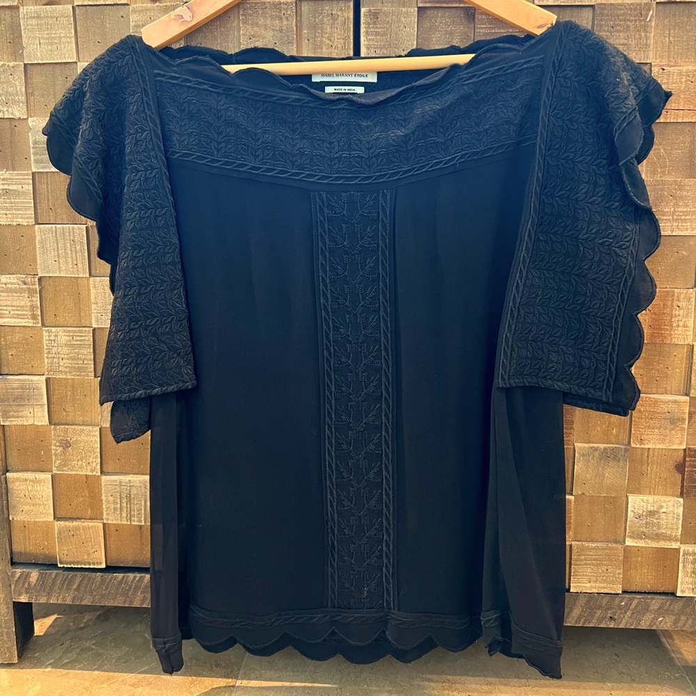 Isabel Marant black sheer short sleeved top.
